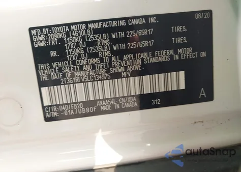 2020 Toyota Rav4 Le from USA, damaged, VIN 2T3G1RFV5LC134975